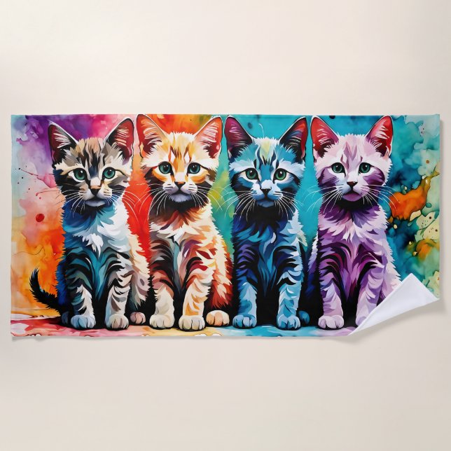 The Colorful Quartet: Paws and Paint! Beach Towel (Front)