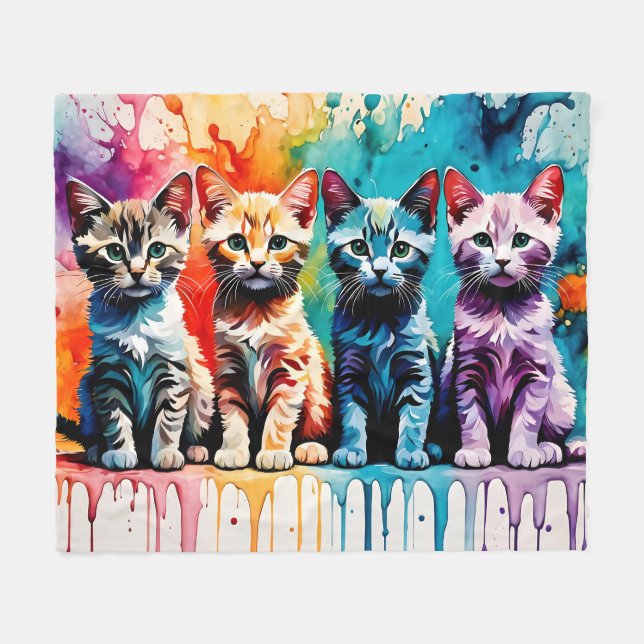 The Colorful Quartet: Paws and Paint! Fleece Blanket (Front (Horizontal))