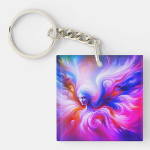 The Colorful Wispy Angel on Front + Back of a   Keychain