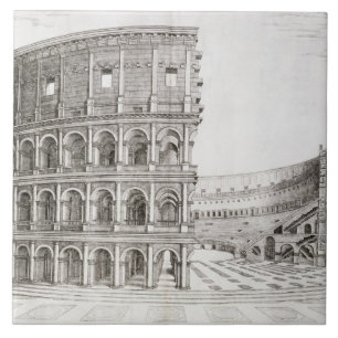 The Colosseum, built in AD 80 (engraving) Tile