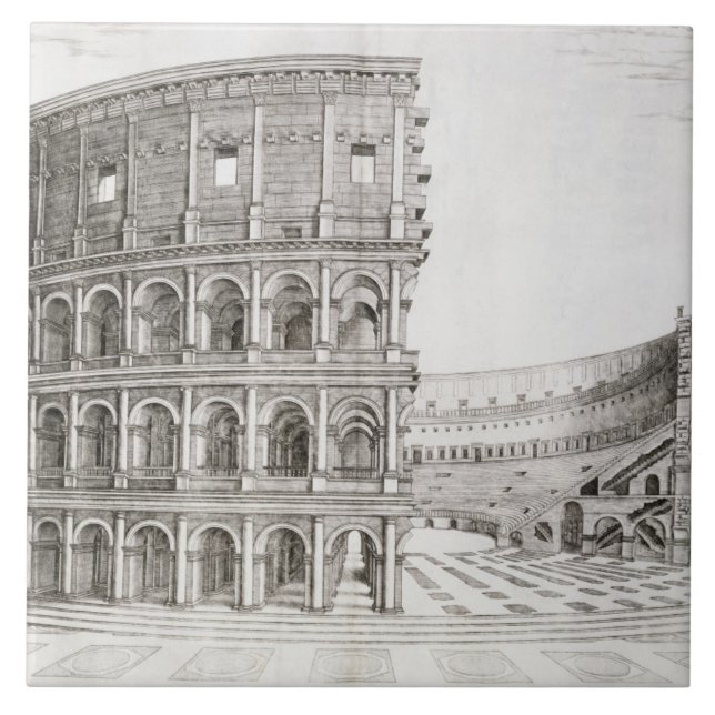 The Colosseum, built in AD 80 (engraving) Tile (Front)