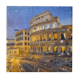 The Colosseum in Rome at Night Tile