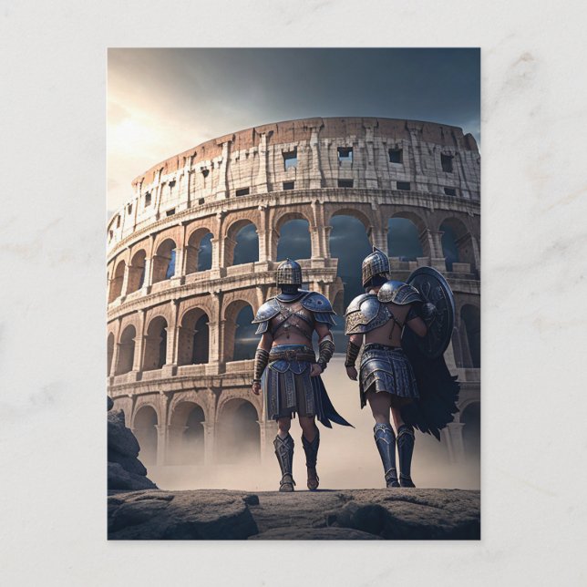 The Colosseum Rome Italy with Gladiators  Postcard (Front)
