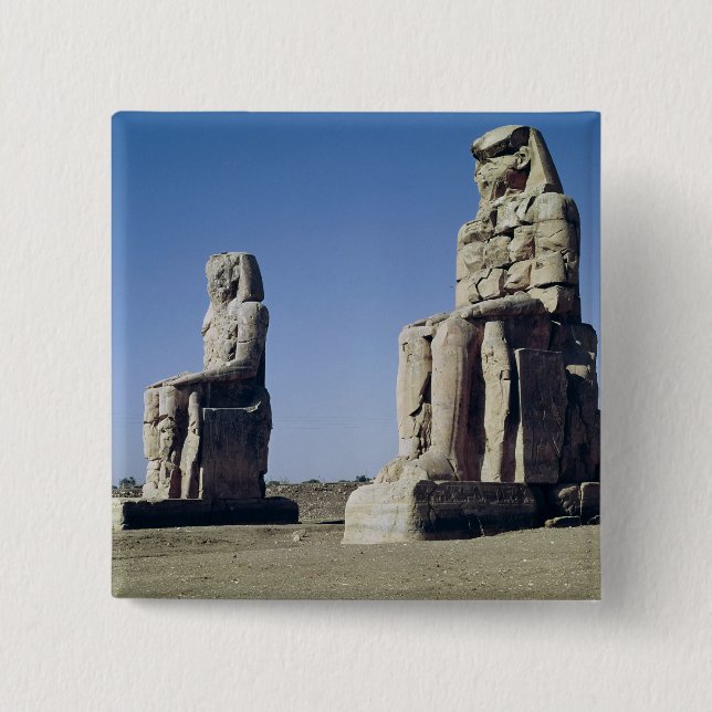 The Colossi of Memnon, statues of Amenhotep 2 Inch Square Button (Front)