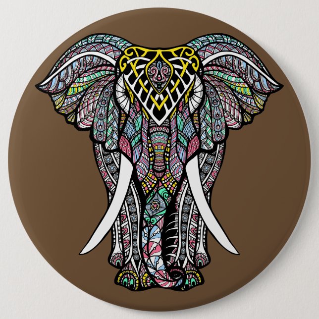The colourful elephant 6 inch round button (Front)