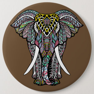 The colourful elephant 6 inch round button