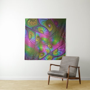 The Colourful Luminous Modern Abstract Fractal Art Tapestry