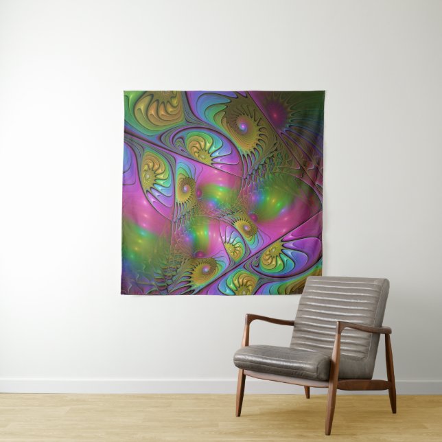 The Colourful Luminous Modern Abstract Fractal Art Tapestry (In Situ (Horizontal))