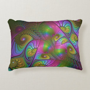 The Colourful Luminous Trippy Abstract Fractal Art Accent Pillow