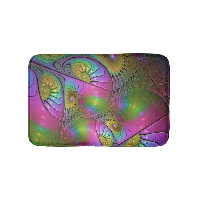 The Colourful Luminous Trippy Abstract Fractal Art Bath Mat (Front)