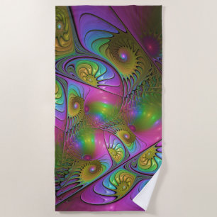 The Colourful Luminous Trippy Abstract Fractal Art Beach Towel