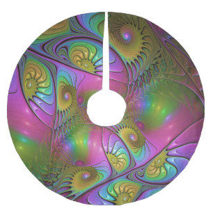 The Colourful Luminous Trippy Abstract Fractal Art Brushed Polyester Tree Skirt