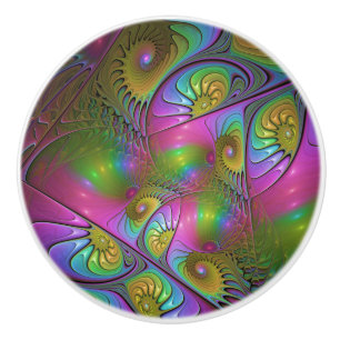 The Colourful Luminous Trippy Abstract Fractal Art Ceramic Knob