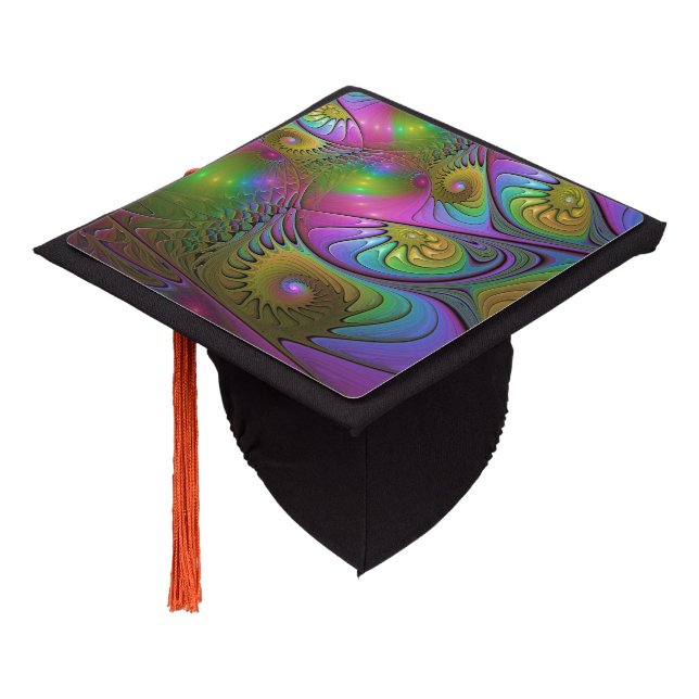 The Colourful Luminous Trippy Abstract Fractal Art Graduation Cap Topper (Angled)