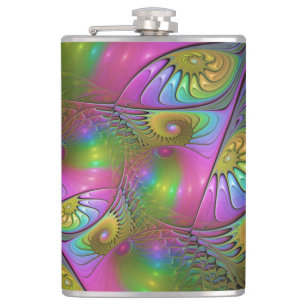 The Colourful Luminous Trippy Abstract Fractal Art Hip Flask