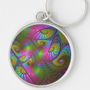 The Colourful Luminous Trippy Abstract Fractal Art Keychain
