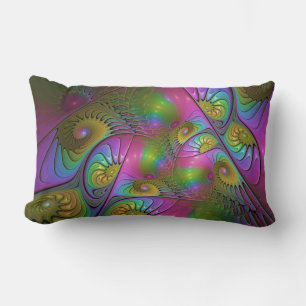 The Colourful Luminous Trippy Abstract Fractal Art Lumbar Pillow