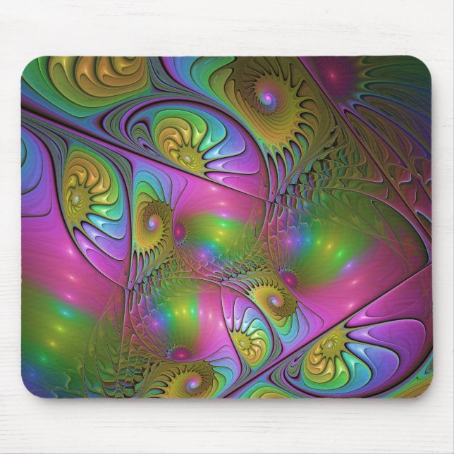 The Colourful Luminous Trippy Abstract Fractal Art Mouse Pad (Front)