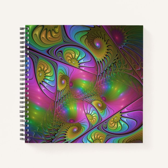 The Colourful Luminous Trippy Abstract Fractal Art Notebook (Front)