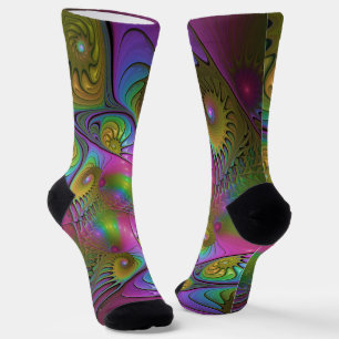 The Colourful Luminous Trippy Abstract Fractal Art Socks