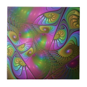 The Colourful Luminous Trippy Abstract Fractal Art Tile