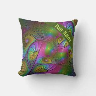 The Colourful Luminous Trippy Abstract Fractal Nam Throw Pillow