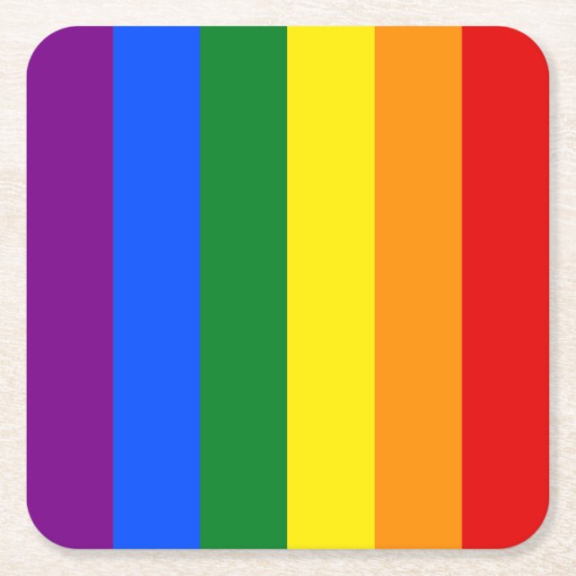 The colours of the rainbow square paper coaster (Front)