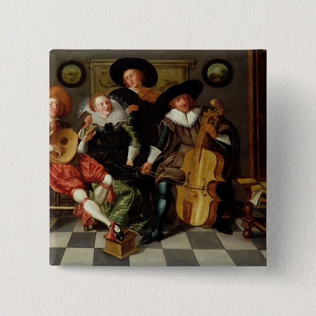 The Concert (oil on panel) 2 Inch Square Button (Front)