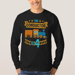 The Conductor is 4 4th Birthday Train Railroad Gif T-Shirt