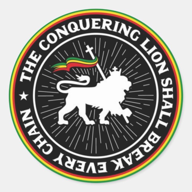 The Conquering Lion Shall Break Every Chain Rasta Classic Round Sticker (Front)