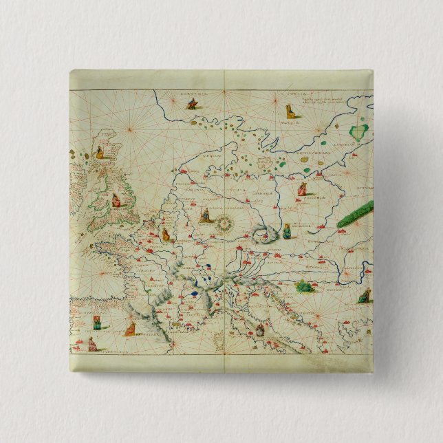 The Continent of Europe 2 Inch Square Button (Front)