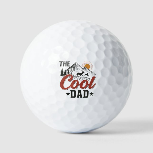 The Cool Dad – Rustic Mountain and Deer Design Golf Balls (Front)