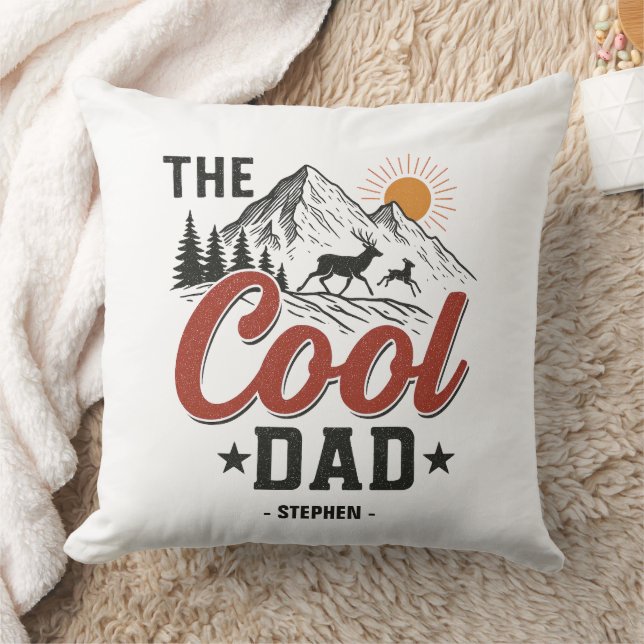 The Cool Dad – Rustic Mountain and Deer Design Throw Pillow (Blanket)