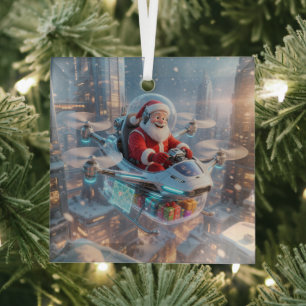 The Coolest Sci-Fi Santa Glass Ornament