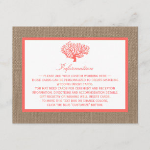 The Coral On Burlap Boho Beach Wedding Collection Enclosure Card