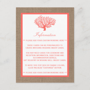 The Coral On Burlap Boho Beach Wedding Collection Enclosure Card
