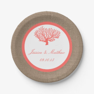 The Coral On Burlap Boho Beach Wedding Collection Paper Plate