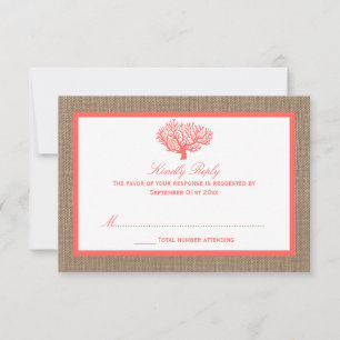 The Coral On Burlap Boho Beach Wedding Collection RSVP Card