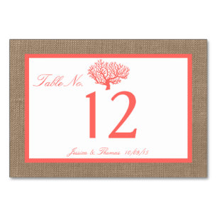 The Coral On Burlap Boho Beach Wedding Collection Table Number