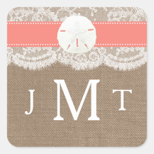 The Coral Sand Dollar Beach Wedding Collection Square Sticker