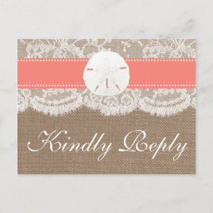 The Coral Sand Dollar Wedding Collection RSVP Invitation Postcard