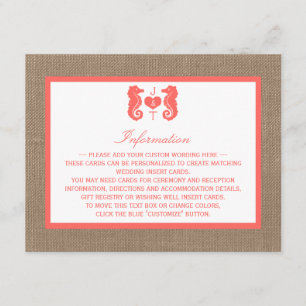 The Coral Seahorse Burlap Beach Wedding Collection Enclosure Card