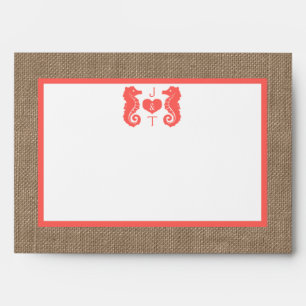 The Coral Seahorse Burlap Beach Wedding Collection Envelopes
