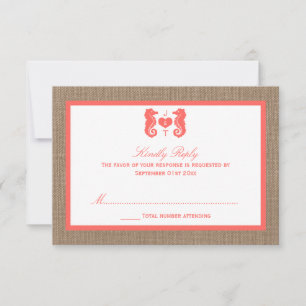 The Coral Seahorse Burlap Beach Wedding Collection RSVP Card