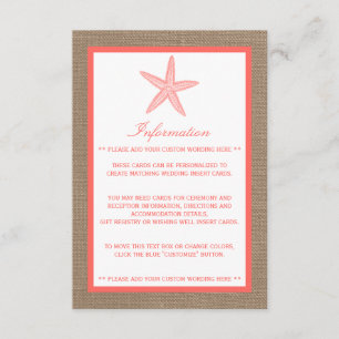 The Coral Starfish Burlap Beach Wedding Collection Enclosure Card