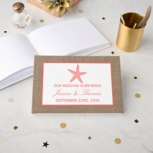 The Coral Starfish Burlap Beach Wedding Collection Guest Book