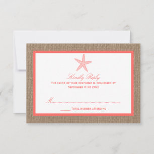 The Coral Starfish Burlap Beach Wedding Collection RSVP Card