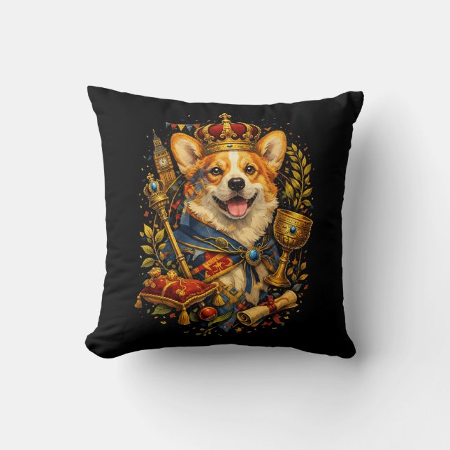 The Corgi King Throw Pillow (Front)