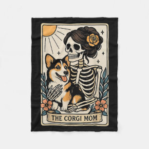 The Corgi Mom Tarot Card Skeleton Gothic Dog Fleece Blanket