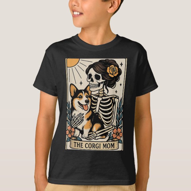 The Corgi Mom Tarot Card Skeleton Gothic Dog  T-Shirt (Front)